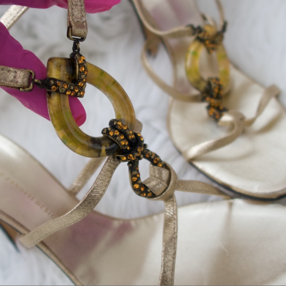 Guiseppe Zannoti X Vicini Gold strappy heels